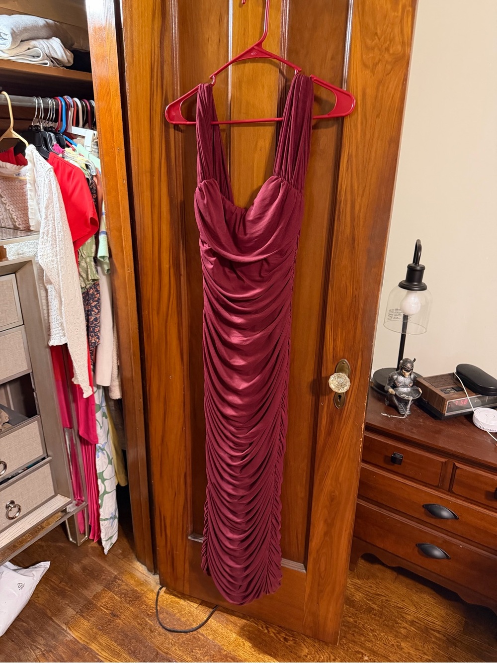 Baltic Born Burgundy Pleated Evening Dress